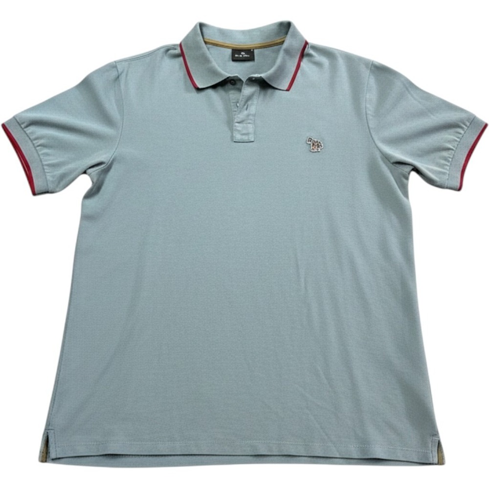 PS Paul Smith Polo Shirt Zebra Logo Tipped Sage Green Mens Medium Preppy